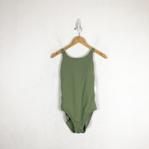 NWT Athleta Palm One Piece Swimsuit Small Green Strappy Back Modest Coverage - Picture 3 of 14